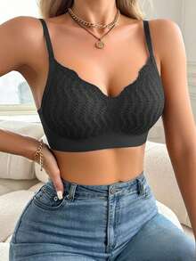 1件女款軟支撐內衣，提拉聚攏、防下垂、側乳平滑、無縫、無鋼圈、固定罩杯內衣 - 黑色 - 查看 4