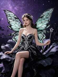 Adult Fairy Costume, Featuring Colorful Butterfly Wings And Magic Wand, Suitable For Halloween Role-Play, Themed Parties And Stage Performances - Multicolor - View 1