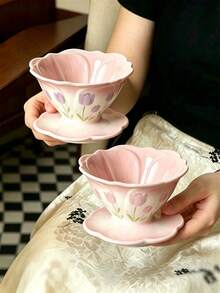 1pc Tulip Gradient Pink Pour Over Coffee Pot Coffee Filter Dripper Cold Brew Cup American Glass Sharing Pot Set Reusable Coffee Filter - Multicolor - View 1
