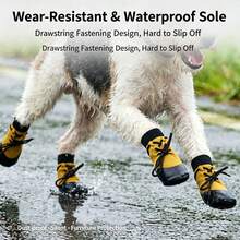 Dog Outdoor Waterproof Shoe Covers, Lace-Up Anti-Slip Pet Shoes And Socks, Wear-Resistant Anti-Slip Paw Protection Walking Shoes - Mustard Yellow - View 3