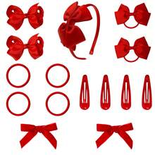 15pcs/Set Red Uniform Bow Hair Clips, Headbands, Hair Ties Set, Girls Student Hair Accessories - Red - View 4
