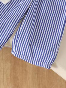 2pcs Setelan Bayi Perempuan Kasual Minimalis Atasan Lengan Panjang & Celana Panjang Garis Vertikal, Ringan untuk Musim Semi dan Gugur - Blue and White - View 7