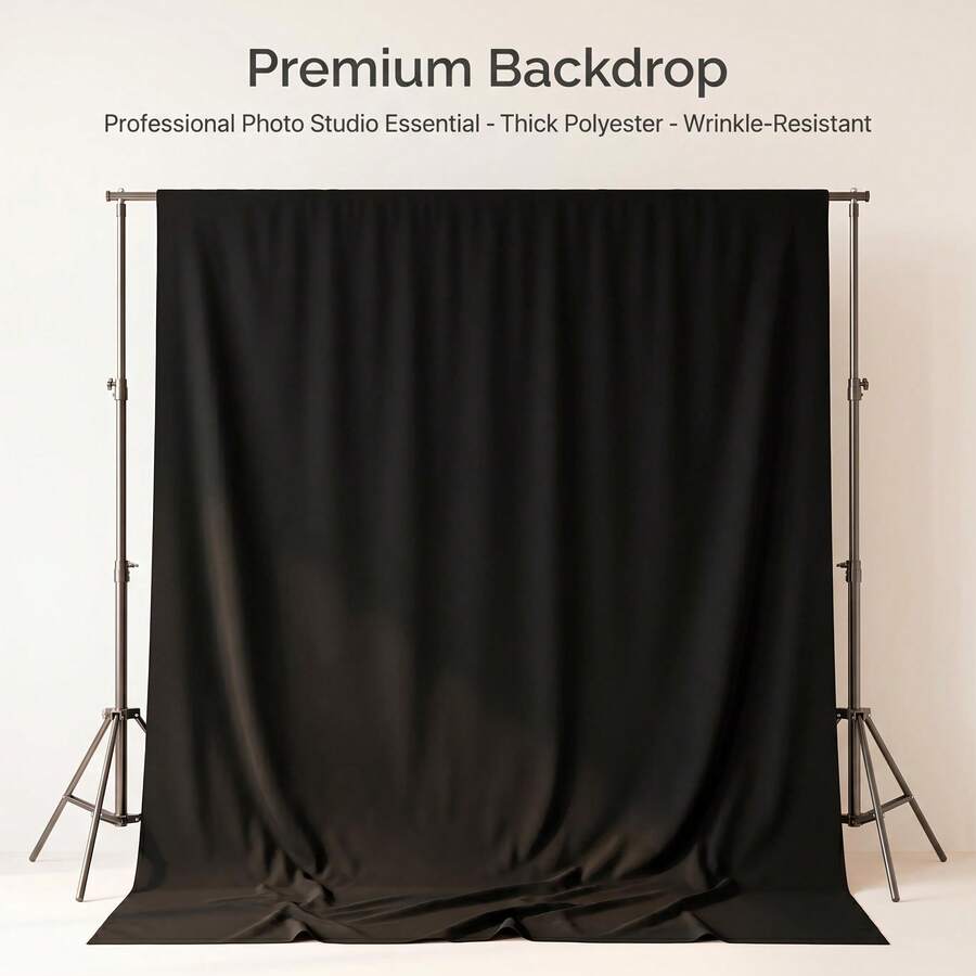 VOJCBKRE Black Backdrop, Polyester Photography Background Cloth, Double-Sided Design, High Density, Foldable Seamless Background Screen, Suitable For Video And Photography Studio, Large Party Backdrop Curtain (Stand And Clips Not Included) - View 1