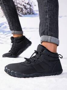 Men's Wide Toe Box Snow Boots, Suitable For Hunting, Snowy Outdoor Walks, Winter Travel, Lace-Up Style, With Plush Lining - Synthetic Leather Upper, PVC Non-Slip Sole, Hiking Boots, Comfortable Fabric Insole - Black - View 10