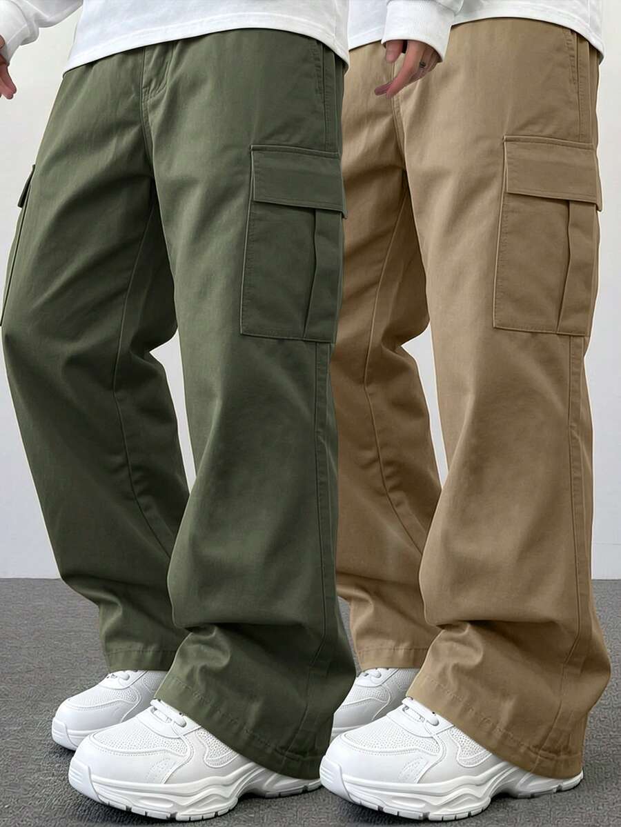 2pcs/Set Boys & Teenage Casual Sports Loose Cargo Pants With Big Pockets, Suitable For Workout & Outdoor - Multicolor - View 1