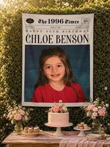 Customized Newspaper Photo Wall Hanging, Personalized Birthday Wall Decor, Vintage Newspaper Style Fabric Poster, Customized Name Photo And Date Banner, Vintage Party Backdrop, Unique Birthday Gift For Adults, Family And Friends - Multicolor - View 8