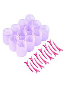 12pcs Self-Adhesive Hair Rollers + 12pcs Hair Clips, Heatless Curling Tools, Self-Adhesive DIY Bangs Volumizing Styling Tools - Multicolor - View 3