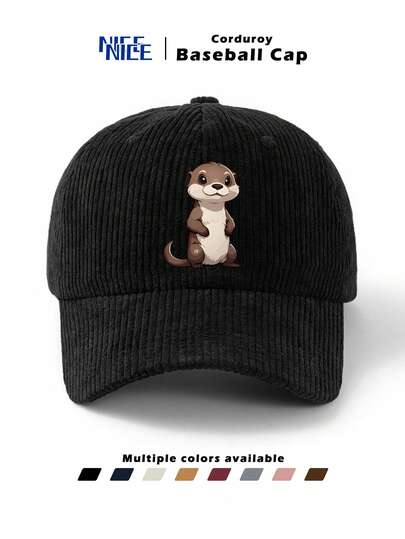 1pc Men's Capybara Print Corduroy Baseball Cap, Unisex Fashion Vintage Soft Top Baseball Cap, Autumn/Winter Outdoor Thickened Baseball Cap, Adjustable Hat Circumference, Suitable For Daily Commute, Outdoor Travel, Sports, Golf, Fishing