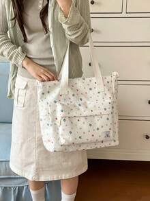 Bolsa Tote de Grande Capacidade com Estampa de Estrela Fofa, Bolsa Feminina Casual e Prática com Múltiplos Bolsos, Adequada para Campus, Passeios Diários, Bolsa de Ombro - Multicolorido - Visão 5