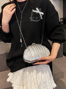Dedoo Shell Hollow Design Creative Acrylic Chain Women's Bag, Personalized Casual Shoulder Bag, Suitable For Party, Gathering, Street Photography - Silver - View 5