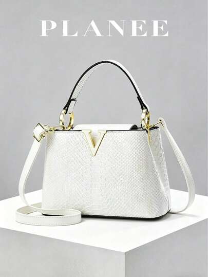 Women's Luxury Snake Skin Pattern Handbag, Fashionable Layered Design, Paired With Gold-Tone Hardware, Multifunctional Shoulder/Crossbody Bag, PU Material, Elegant Daily Choice, Snake Skin Pattern, Detachable Strap