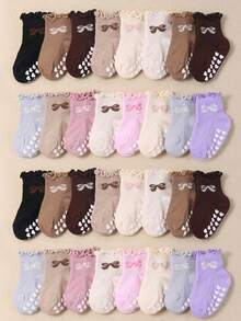 6/12/24 Pairs Random Baby Ruffle Socks, Anti-Slip, Cute Bow Pattern, Newborn Essentials Stuff, Fall Socks, Baby Shower Gifts, Halloween, Ruffle Socks - Multicolor - View 2
