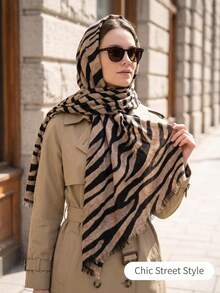 1pc New Zebra Print Scarf, Women's Muslim Hijab, Soft Breathable Long Scarf, Elegant Shawl, Fashionable Versatile Office Wrap - Multicolor - View 6