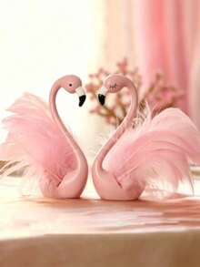 2pcs 2D Acrylic Flamingo Decor, Pink Girly Style Feather Swan Shaped Desktop Ornament, Suitable For Office, Princess Theme Girl Cake Decoration, Giftable - Open Eyes + Close Eyes - View 2