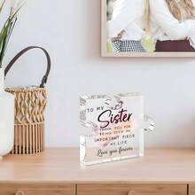 1pc Creative Birthday Gift - Sister Gift Acrylic Puzzle Shaped Plaque, Unique Desk Decor Gift From Sister/Brother, For Sister Thanksgiving Christmas Wedding - 1PC - View 2