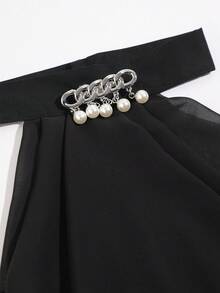 1pc Court Style Lace Satin Multi-Layer Ruffle Fake Collar With Pearl Chain Decoration, Versatile Shirt Collar Accessory - Multicolor - View 7