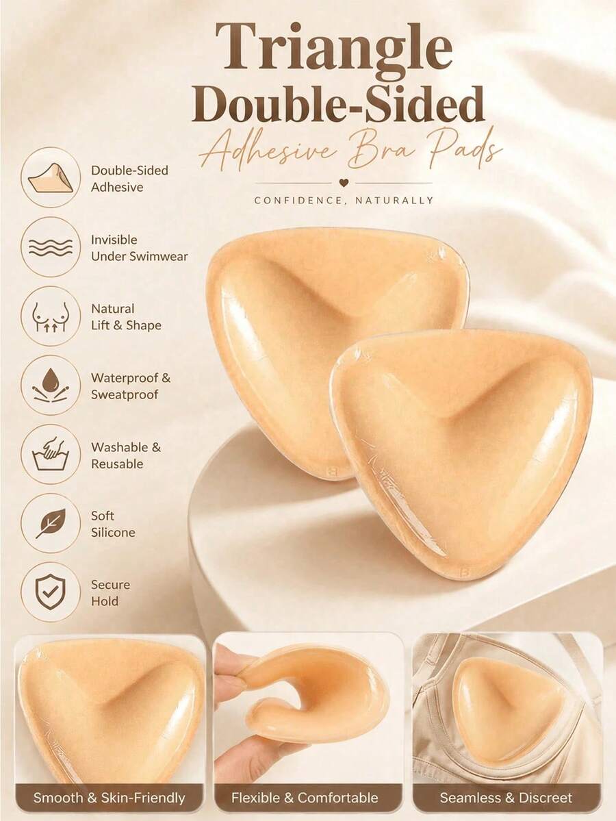 2pcs/Set Double-Sided Adhesive Invisible Bust Pads, Seamless Breast Enhancers, Reusable Bust Pads Suitable For Strapless, Backless Dresses, Swimwear And Sports Bras - 7-shaped Cup - View 1