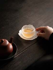 1 Set Minimalist & Premium Tea Ware: Unique Mini Frosted Glass Ice-Crackle Tea Cup With Tea Saucer, Tea Set, Tasting Cup With Tea Saucer, Coaster - Multicolor - View 4