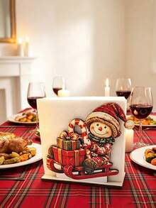Christmas Wooden Napkin Holder, Santa Claus Sleigh Design, Suitable For Dining Table, Family Dinner, Home Decor, Holiday Table, Napkin Storage Rack, Suitable For Kitchen Countertop, Christmas Party Table Centerpiece And Supplies - View 5