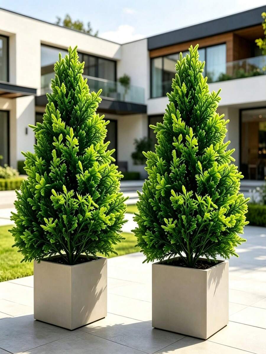 2/4pcs Artificial Evergreen Pine Tree, Maintenance-Free Faux Green Shrub, No Pot Included, Indoor Dining Table And Outdoor Patio Poolside Decor, Year-Round Atmosphere Decoration, Suitable For Holiday Wedding Party Artificial Flowers - Green - View 1