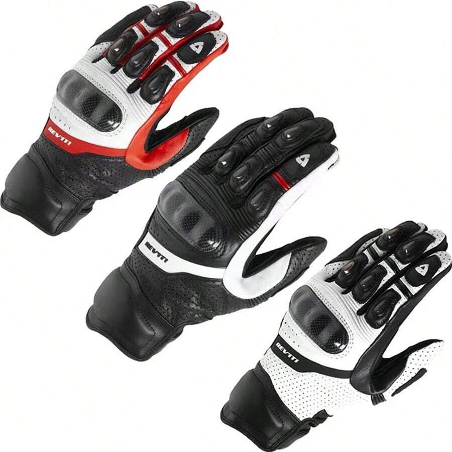 REVIT MOTO Leather Motorcycle Gloves Black White Red Racing Genuine Leather Motorbike Road Racing Team Glove Summer Winter Rider Gloves - Multicolor - View 1