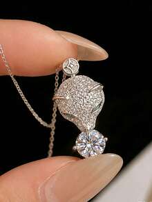 KAHOOT 925 Sterling Silver 2ct Moissanite Leopard Head Design Necklace, Unisex Couple Necklace, Suitable For Daily Wear, Dating, Party And Gathering - Silver - View 3