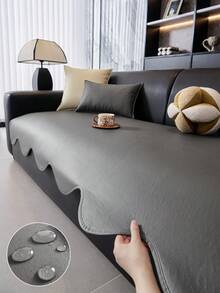 1pc Waterproof Oil-Proof Faux Leather Sofa Cushion Cover, Scalloped Wave Edge Non-Slip Dotted Back Couch Pad, Wipeable Washable Modern Sofa Protector For Living Room, Multi Colors Available - Multicolor - View 9