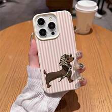 1pc TPU Material Pink Striped Fashionable Dachshund Pattern Phone Case Compatible With IPhone 17 Pro Max/17/16 Pro Max/15/13/12/11/ S20 FE/A15/S24/A55/ Note 11/Note 12/Note 13 Pro Full Coverage Anti-Drop Soft Shell Phone Protective Cover - White - View 4