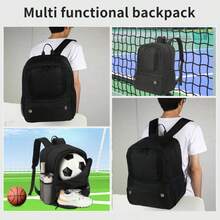 High-Quality Lightweight Sports Training Backpack With Soccer Compartment - Adjustable Shoulder Straps, Multiple Pockets, Durable Oxford Fabric, Suitable For Soccer, Basketball, Tennis - Unisex Design, Sports Bag - Black - View 5
