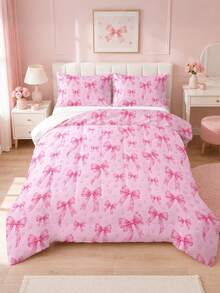 3pcs Pink Bow Girl Heart Star Pattern Bedding Set Quilt And Pillowcase 3 Pieces Set - Soft, Comfortable And Breathable Bedding, 200g Filling Quilted, Includes 1 Quilt And 2 Pillowcases (Pillow Inserts Not Included) - Perfect Choice For Home Or Dorm - Multicolor - View 6