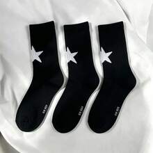 Kaos Kaki Wanita Bergaris Motif Bintang, Gaya Jalanan Warna Kontras Hitam Putih - A - View 8