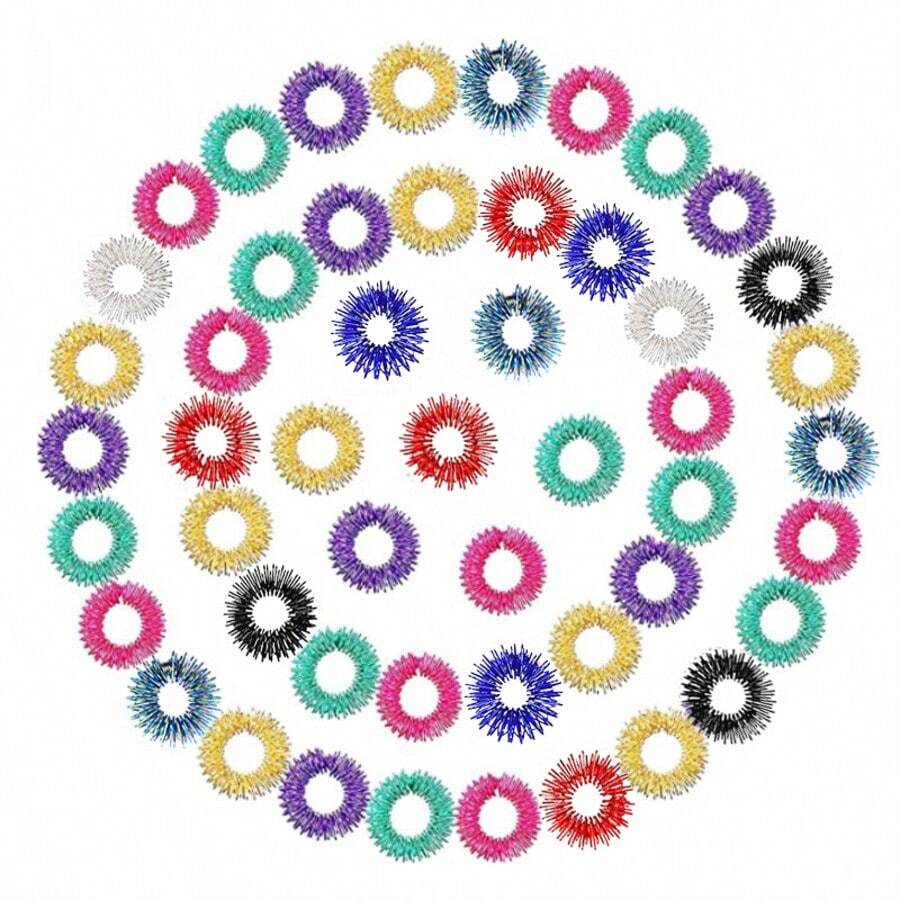 5/10/15pcs Mixed Acupressure Rings With Spiky Sensory Finger Rings, Mini Finger Toys For Stress Relief, Suitable For Adults, Teens, Office, Classroom - Holiday/Christmas/Halloween - Random Color Assortment - Multicolor - View 1