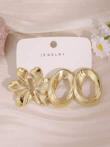 2/6/16PCS Vintage Style Mixed Plated CCB Earrings Set, Floral & Geometric Versatile Ear Jewelry - Gold - View 12