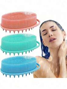 2-In-1 Bath Brush, Soft Silicone Bath Massager, Suitable For Men And Women - Multi-Functional Design, Can Be Used As Body Exfoliator/Massager And Makeup Brush Cleaner - Easy To Lather, Enjoy Bath Time Easily, Mold-Resistant And Odor-Resistant - Multicolor - View 7
