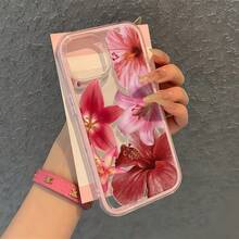 1pc Pink Butterfly Flower Pattern New Personalized Frame 2-In-1 Transparent Full Coverage TPU Anti-Drop Fashion Phone Case Compatible With IPhone 11 12 13 14 15 16 17 Pro Max - Multicolor - View 2