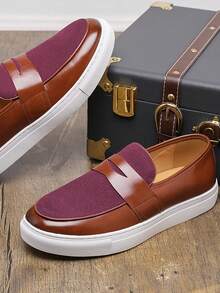 Men's Loafers Fashion New British Style Slip-On Flat Shoes Suede Matte Soft Sole Shoes - Red - View 5