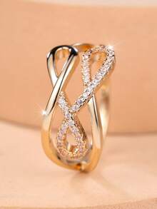 1 Elegant Double-Layered Interwoven Infinity Symbol Women's Ring - A Delicate And Refined Ring Perfect For Work, Dates, Or As A Gift - Yellow Gold - View 3
