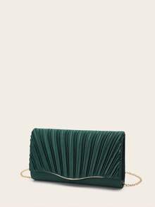 Pink Satin Ruched Evening Clutch Bag - Green - View 5
