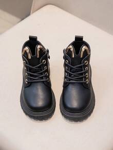 1 Pair Kids Black Boots, Spring/Autumn/Winter Baby Single Military Boots - Black - View 3