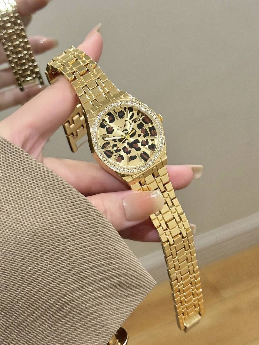 1件金色圓形女款石英手錶,精緻時尚簡約,適合日常搭配、生日/畢業禮物、休閒聚會 - 金色 - 查看 1