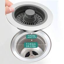 廚房水槽排水過濾器組件，3合1不鏽鋼彈跳式水槽塞蓋附排水過濾器，適用標準排水口，廚房水槽理想保護器，兼容美國標準 3-1/2 英吋尺寸 - A - 查看 6