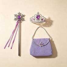 Purple 3-Piece Princess Daily Outfit Set, Includes 1 Fairy, 1 Crown, 1 Handbag, Suitable For Daily Wear,Halloween - Purple - View 5