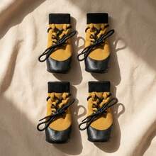 Dog Outdoor Waterproof Shoe Covers, Lace-Up Anti-Slip Pet Shoes And Socks, Wear-Resistant Anti-Slip Paw Protection Walking Shoes - Mustard Yellow - View 9