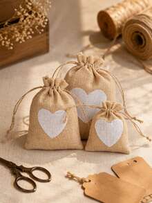 8pcs/15pcs Heart Burlap Drawstring Gift Bags, Small Linen Pouches With Heart Patch, Multi Color Reusable Fabric Treat Bags For Wedding Favor, Bridal Shower, Holiday Party Storage - Diverse - View 9