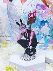6pcs/1pc Cute Rabbit Boy Girl Acrylic Standee Set, Anime Style Character Display Figure, Gothic Cute Desktop Decoration, Girl Collection Gift - A - View 3