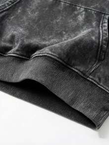 GRDR Men's Autumn/Winter Casual Streetwear Distressed Washed Thermal Lined Loose Fit Hoodie - Black - View 7