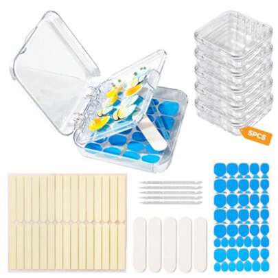 Dual Layer Press On Nail Cases With Nail Tool Kits For Travel 5 Sets Dual Layer Press On Nail Case, Nail Files, Jelly Glue And Adhesive Tape Perfect For Nail Art Lover Travel And Parties