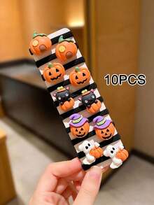 10/8pcs (No Cardboard) Cute Hair Ties For Teens, Fun Pumpkin, Ghost, Bat Cat Design, Halloween Girls Gift, Suitable For Back To School Season - Multicolor - View 11