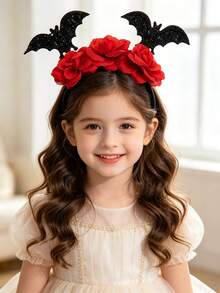 Halloween Glitter Bat Black Rose Funny Cute Headband Ghost Festival Party Decoration Hair Accessory Set - Multicolor - View 2