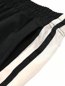1pc Women's Spring/Summer Soft Comfortable Breathable Striped Running Fitness Casual Sweatpants - Black - View 9